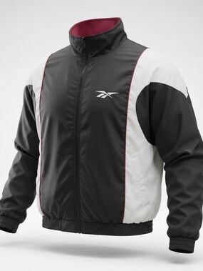 Vintage 90s Classic Reebok Men’s Black and White Track Jacket Windbreaker Sz.M